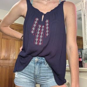Navy Red & White Tank